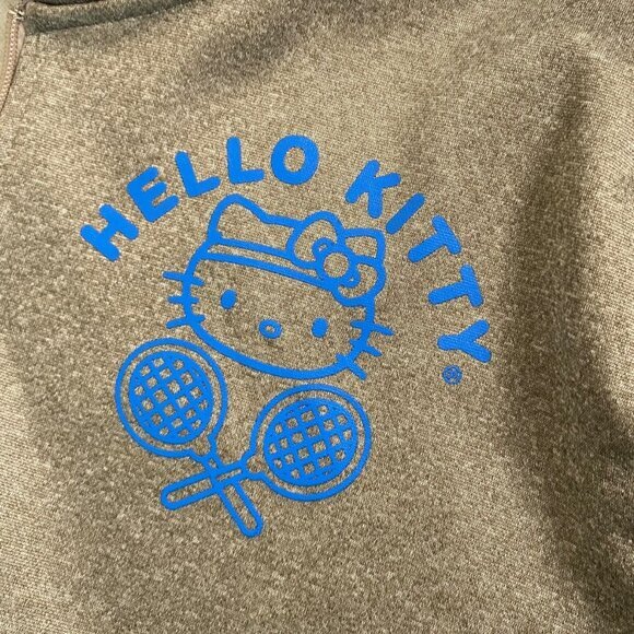 Hello Kitty Gray Hoodie XL By Sanrio 100% Polyester Tennis Print Front & Back - Picture 4 of 9